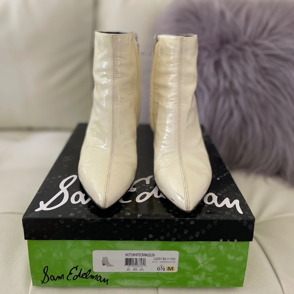 Sam Edelman Hilty Off White Patent Leather Ankle Bootie 6.5M
